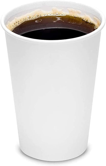 Disposable White Paper Coffee Cups with Black Dome Lids & Corrugated Cup Sleeves - 16 oz