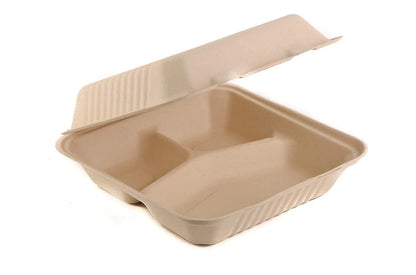 3-Compartment Hinged Clamshell Heavy-Duty Disposable Containers (8x8, 9x9)