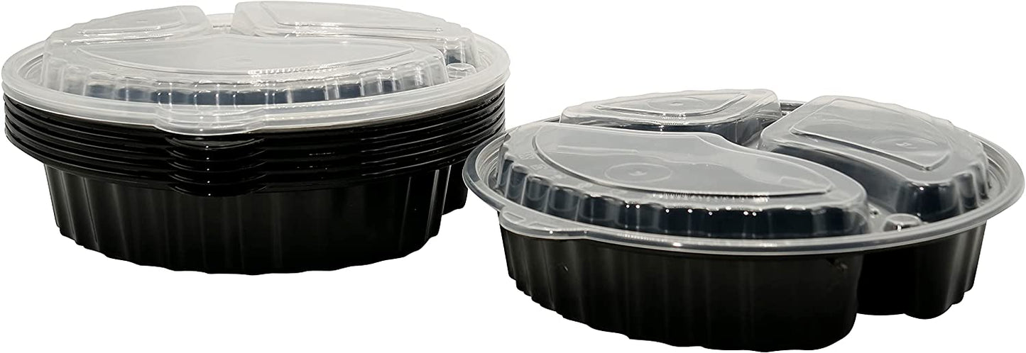 3-Compartment Round Meal Prep Containers with Lids - 33oz