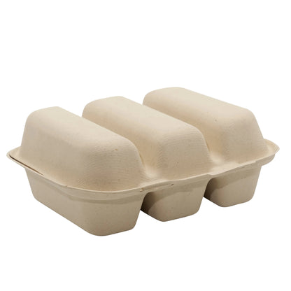 3-Compartment Compostable Taco Clamshell - Biodegradable, Unbleached Three-Sectional Takeout Box