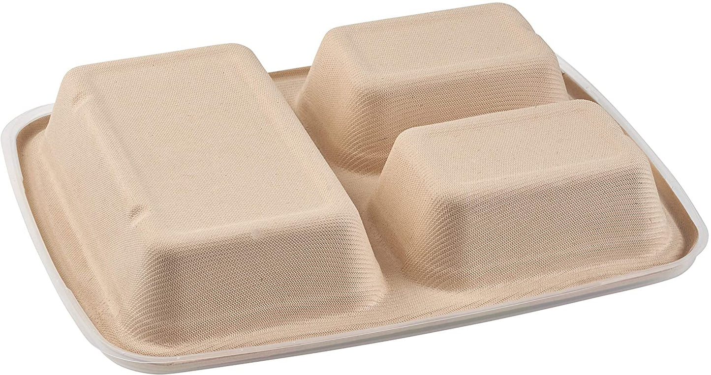 36oz Compostable 3-Compartment Food Storage Container with Lids - Made from Sugarcane