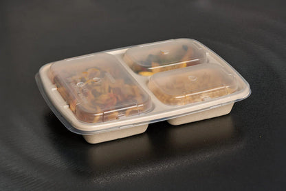 36oz Compostable 3-Compartment Food Storage Container with Lids - Made from Sugarcane