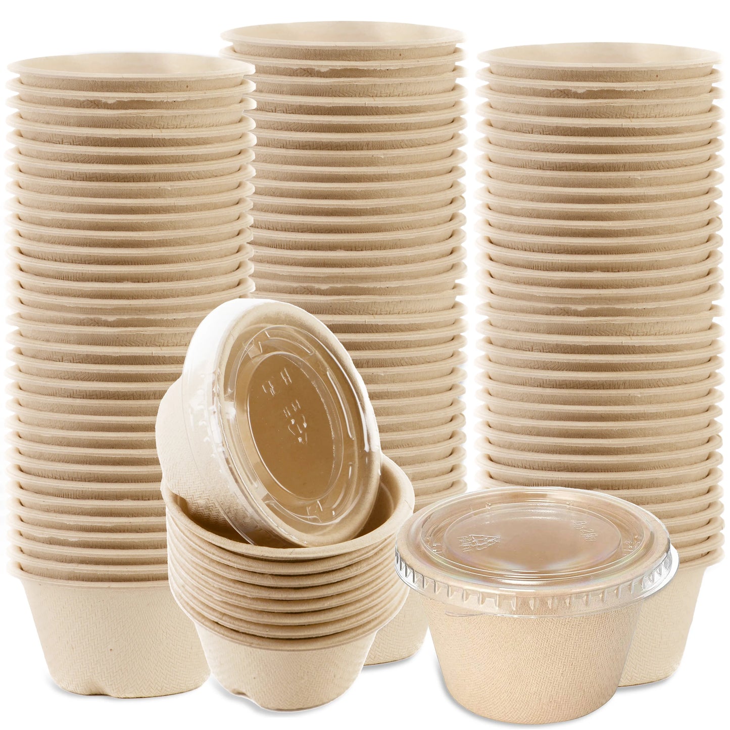 4oz Compostable Soufflé Cups with Lid – Biodegradable Tasting Sample Cups, Sauce Ramekin, Condiment Cups, and Jello Shot Cups