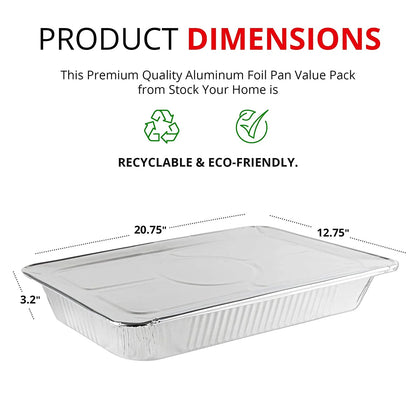 Disposable Aluminum Foil Roasting and Steam Pans with Lids - 21" x 13" Full Size Shallow