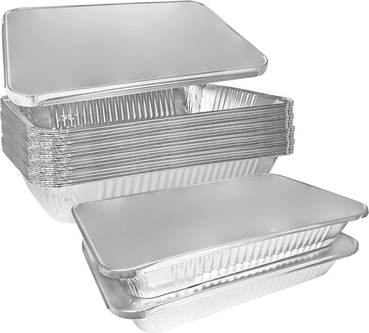 Disposable Aluminum Foil Roasting and Steam Pans with Lids - 21" x 13" Full Size Shallow