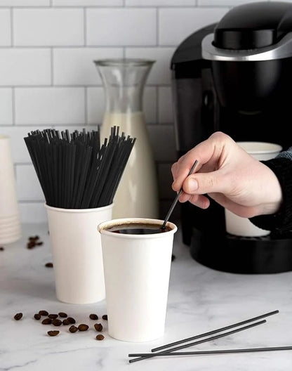 5" Black Plastic Stirrer Sip Straws – Perfect for Coffee, Cocktails, Lattes, and Tea