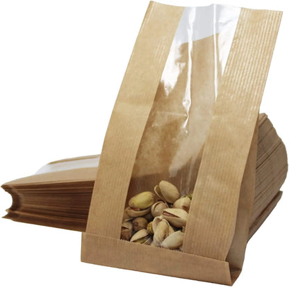 Brown Kraft Bakery Bag with Clear Window - Grease-Resistant Bags (11"x7.1", 8.7"x4.7")