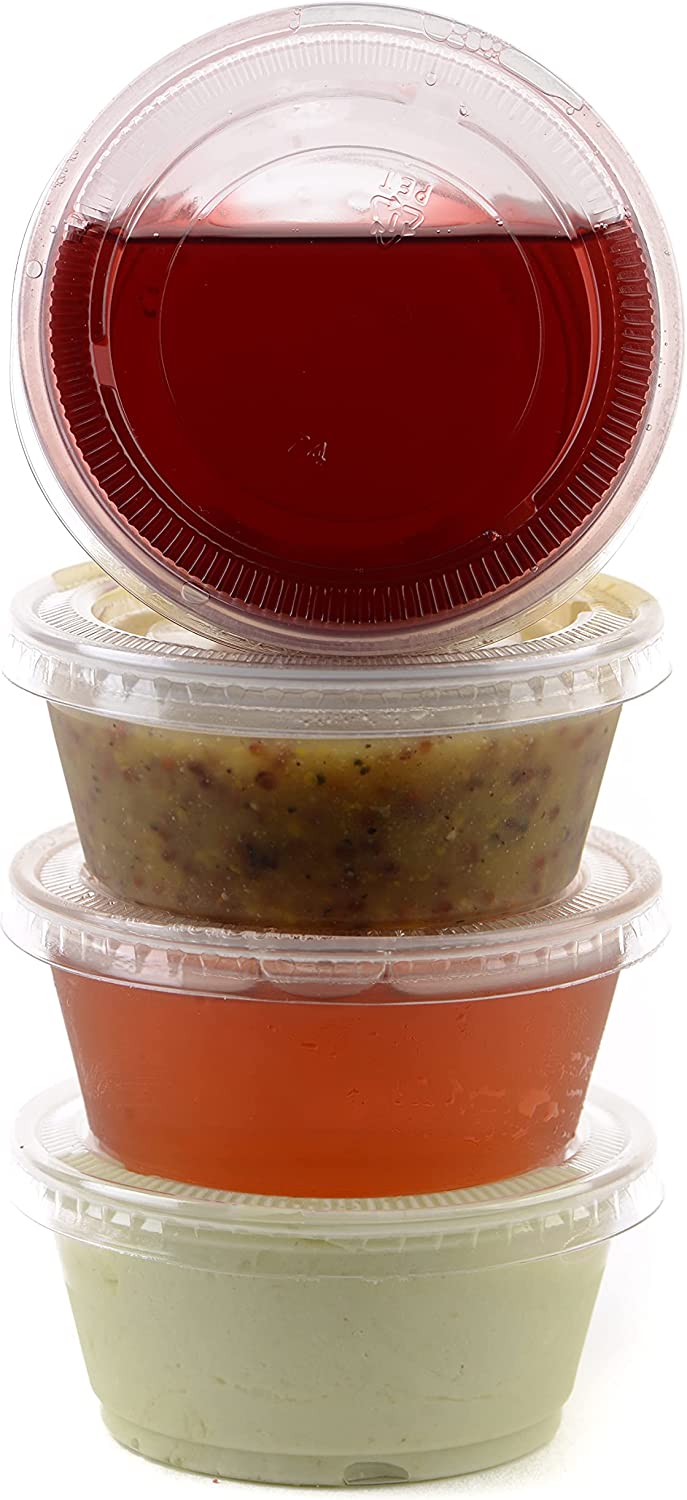 Clear Leak-Proof Plastic Condiment Soufflé Containers with Lids – Disposable for Sauces, Samples, Jello Shots, and Food Storage