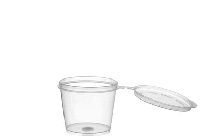 Clear Plastic Portion Cups with Hinged Lids – Leak-Proof Disposable Containers in Multiple Sizes