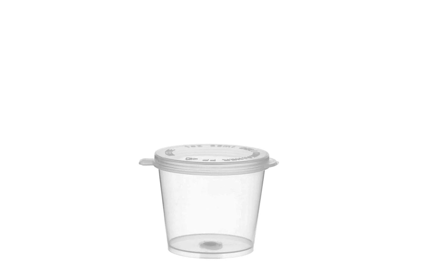 Clear Plastic Portion Cups with Hinged Lids – Leak-Proof Disposable Containers in Multiple Sizes