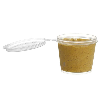 Clear Plastic Portion Cups with Hinged Lids – Leak-Proof Disposable Containers in Multiple Sizes