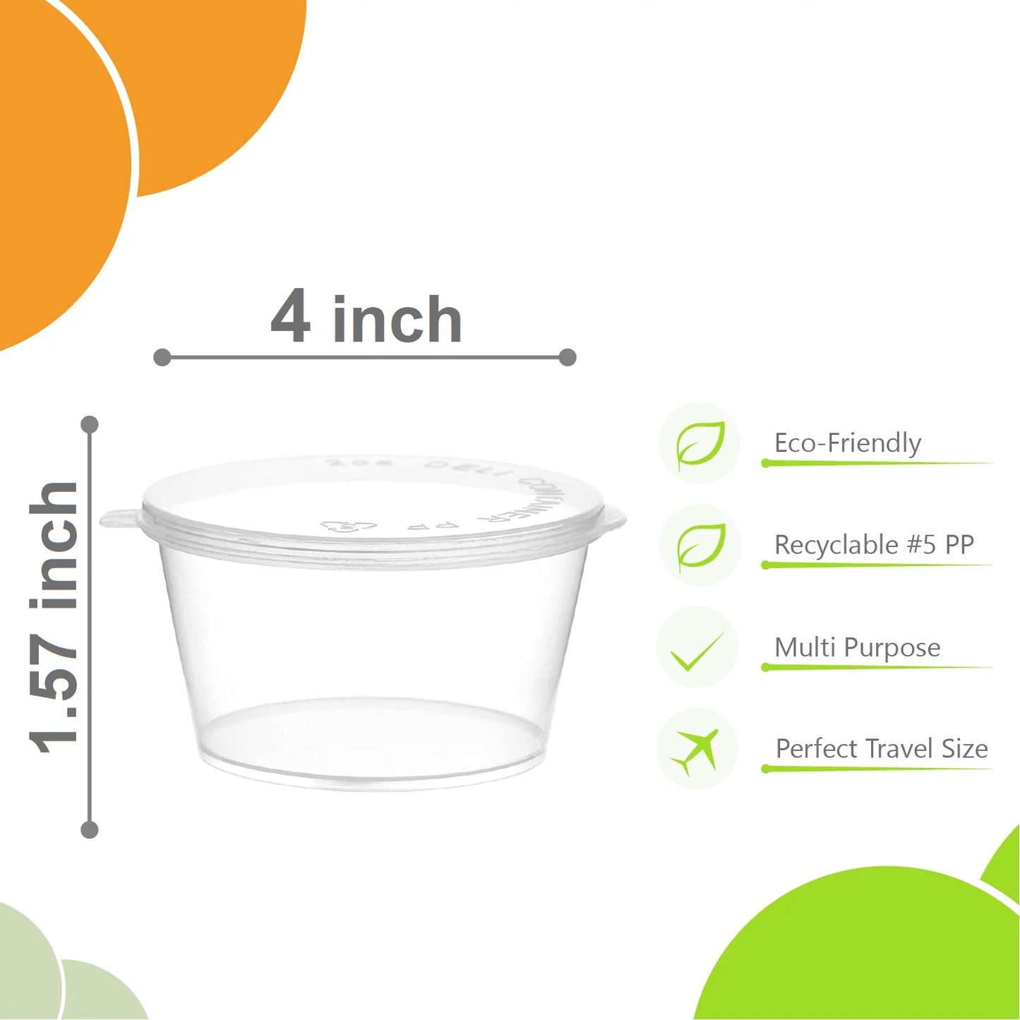 Clear Plastic Portion Cups with Hinged Lids – Leak-Proof Disposable Containers in Multiple Sizes