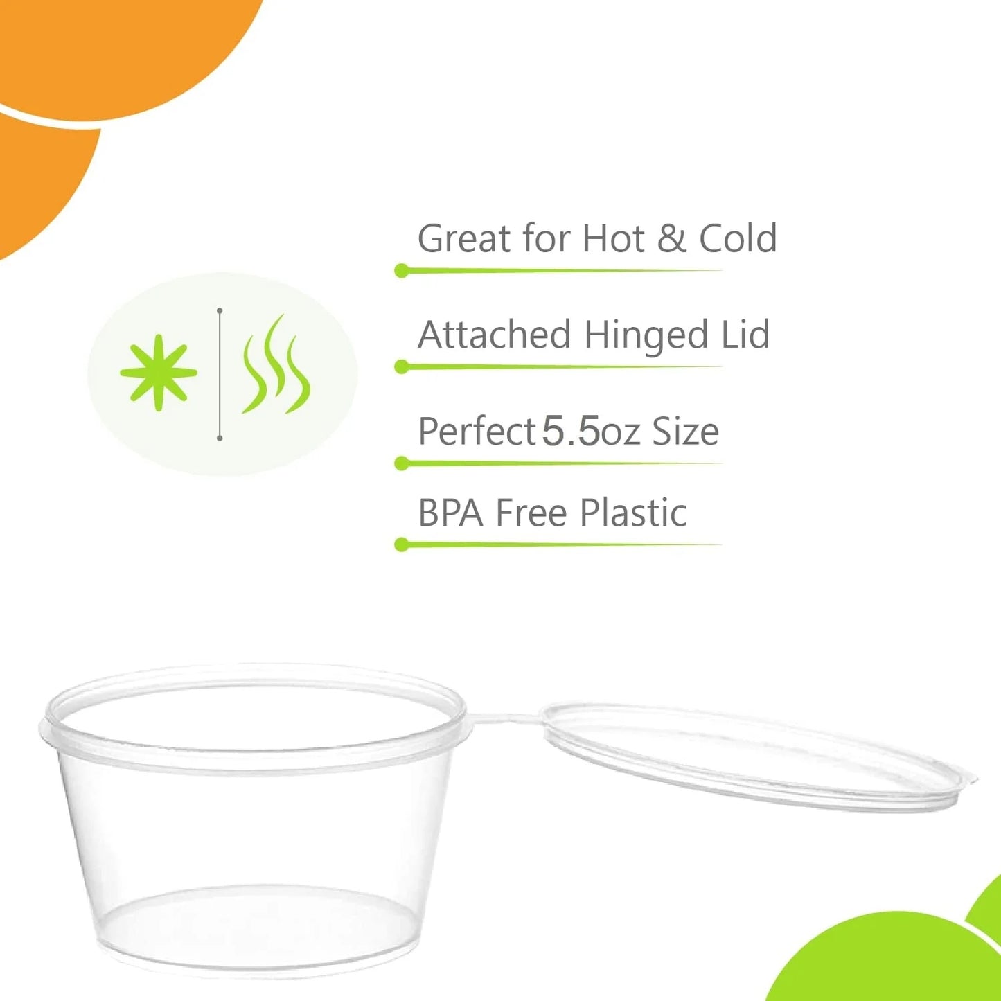 Clear Plastic Portion Cups with Hinged Lids – Leak-Proof Disposable Containers in Multiple Sizes