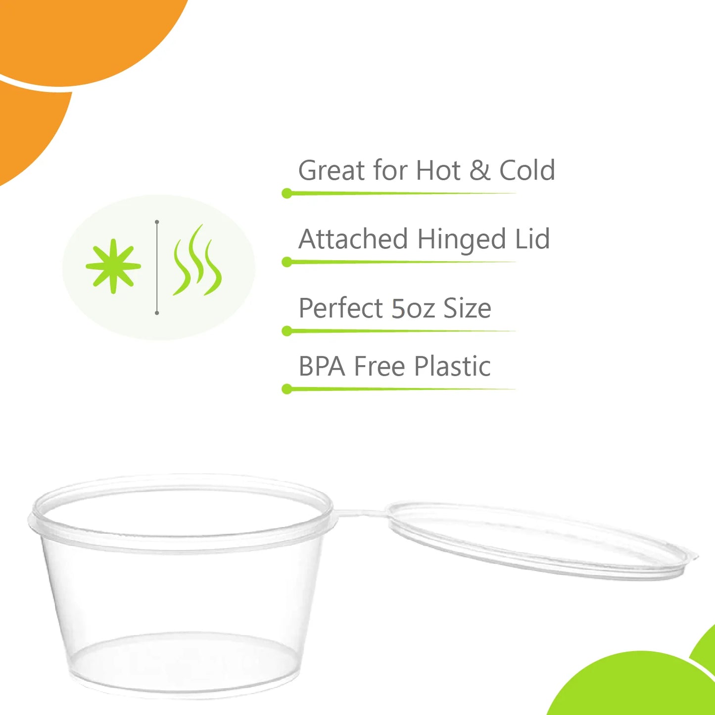 Clear Plastic Portion Cups with Hinged Lids – Leak-Proof Disposable Containers in Multiple Sizes