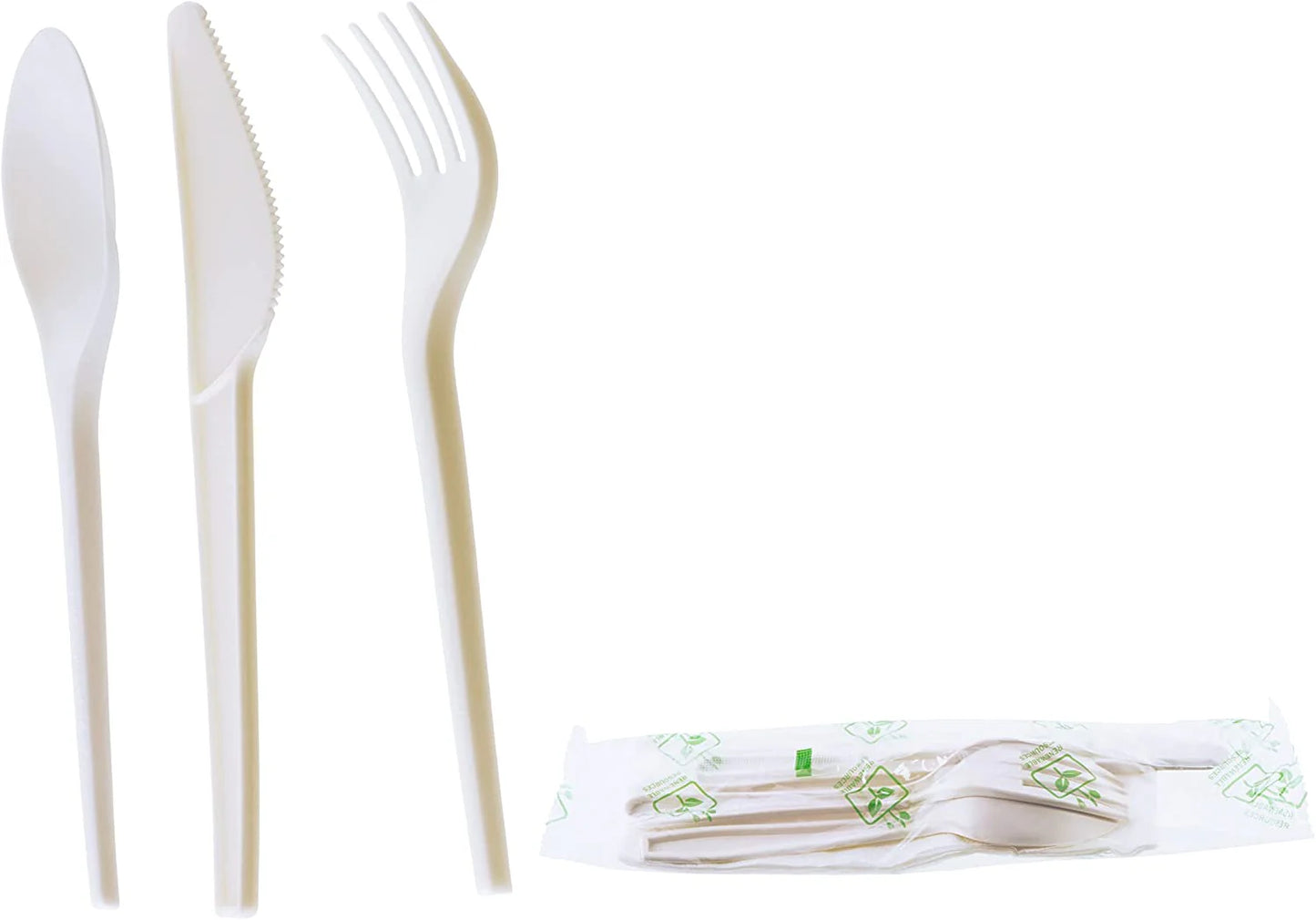 Compostable Cutlery Kit – 6.5" CPLA Fork, Spoon, Knife & Napkin | Durable, Heat-Resistant, Biodegradable Utensils