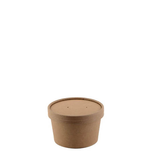 Disposable Kraft Paper Food Soup Cups with Paper Vented Lids - Multi Size