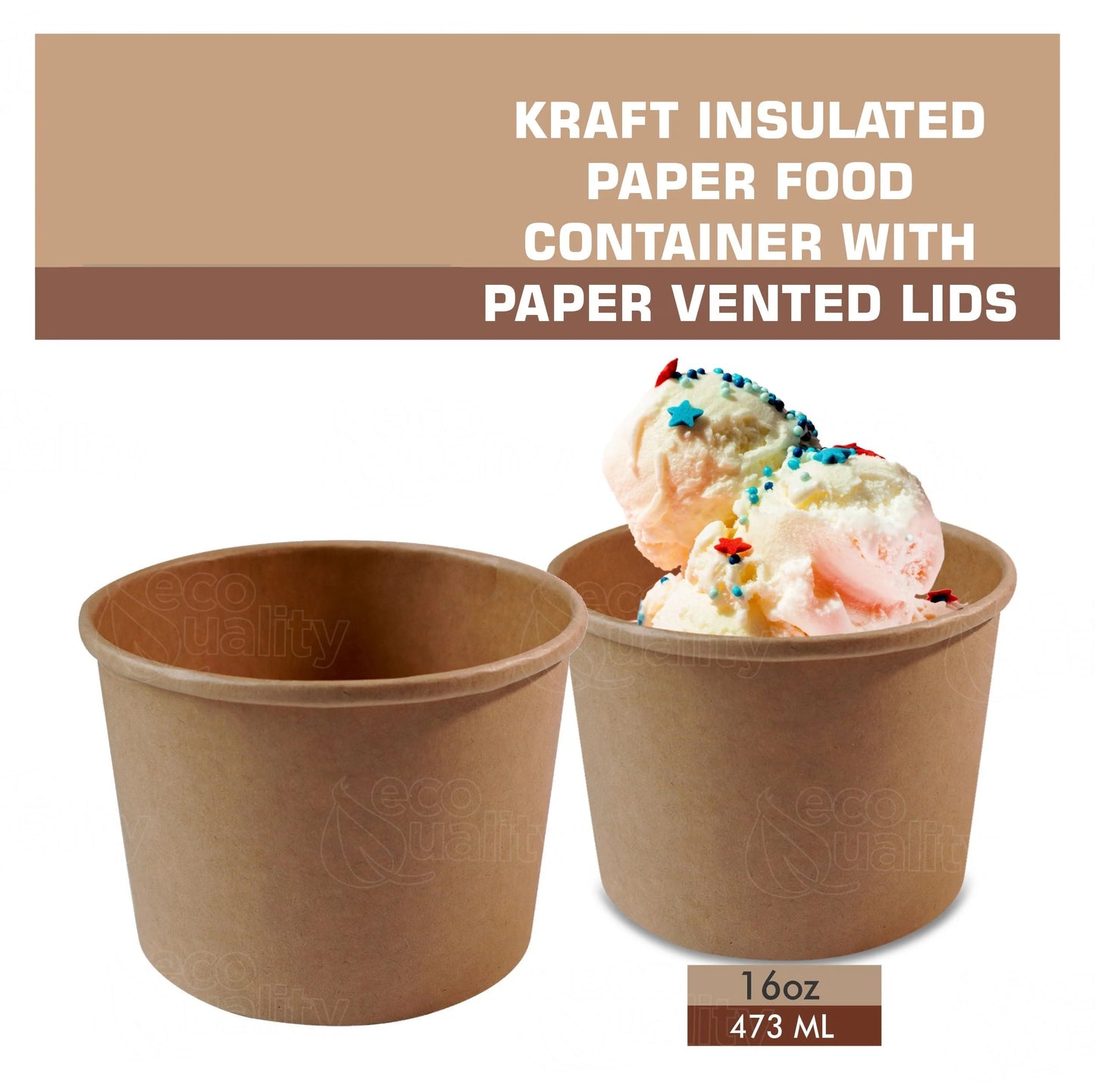 Disposable Kraft Paper Food Soup Cups with Paper Vented Lids - Multi Size