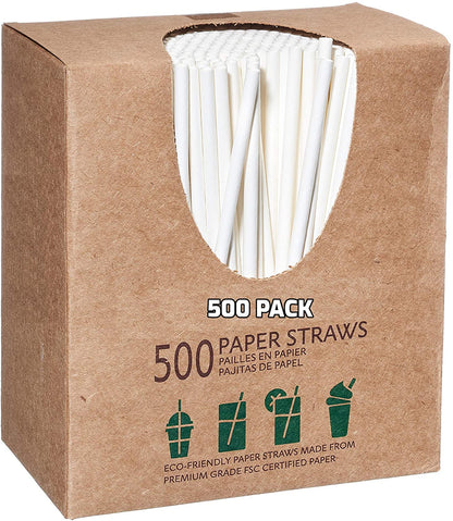 Unwrapped Disposable Paper Drinking Straws – White 7.75 Inches, Compostable and Biodegradable, Earth-Friendly Premium Paper Straws