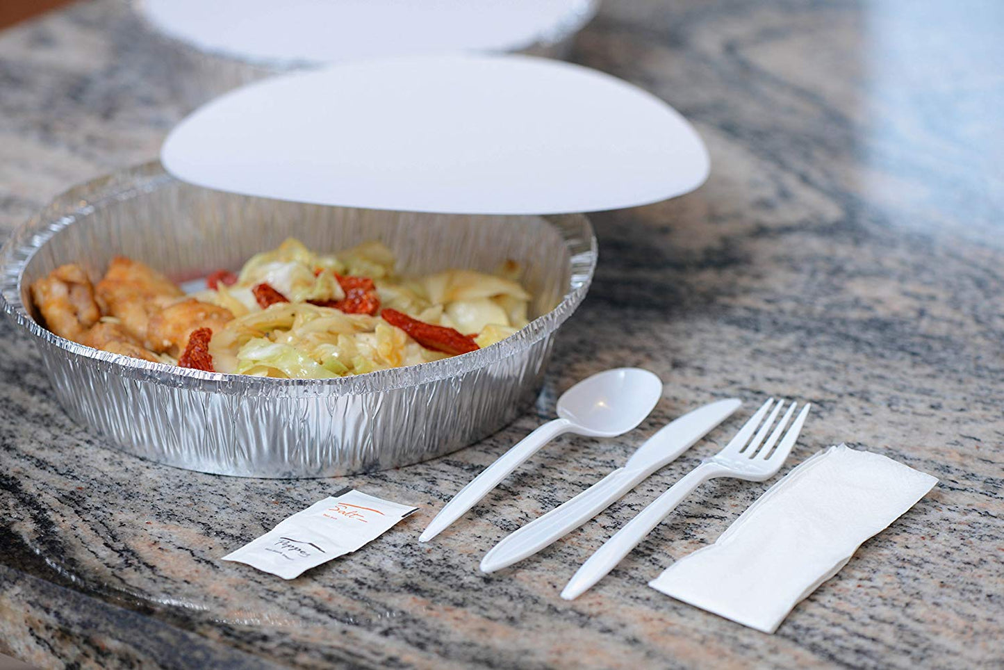 Disposable Plastic Wrapped Cutlery Kit – 6-in-1 Set with Fork, Spoon, Knife, Napkin, Salt & Pepper