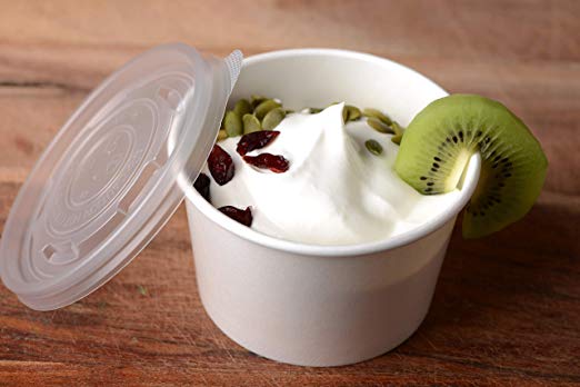 Disposable White Paper Soup/Ice-cream Containers with Plastic Lids - Multiple Sizes