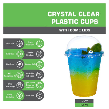 Disposable Pet Clear Plastic Smoothie Cups with Clear Dome Lids