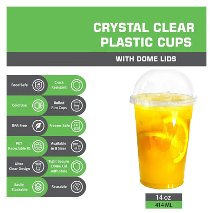 Disposable Pet Clear Plastic Smoothie Cups with Clear Dome Lids