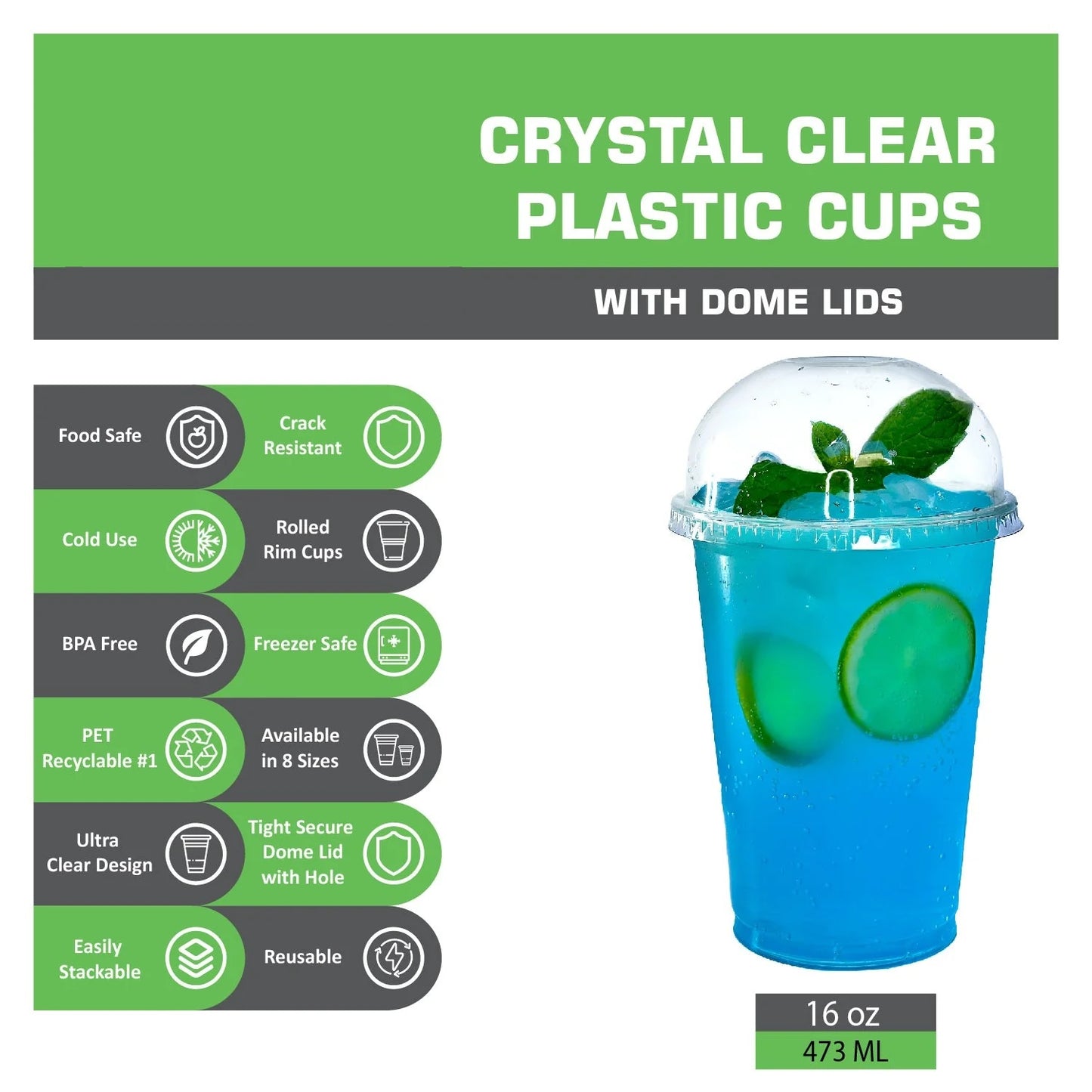 Disposable Pet Clear Plastic Smoothie Cups with Clear Dome Lids