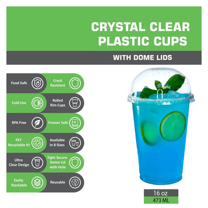 Disposable Pet Clear Plastic Smoothie Cups with Clear Dome Lids