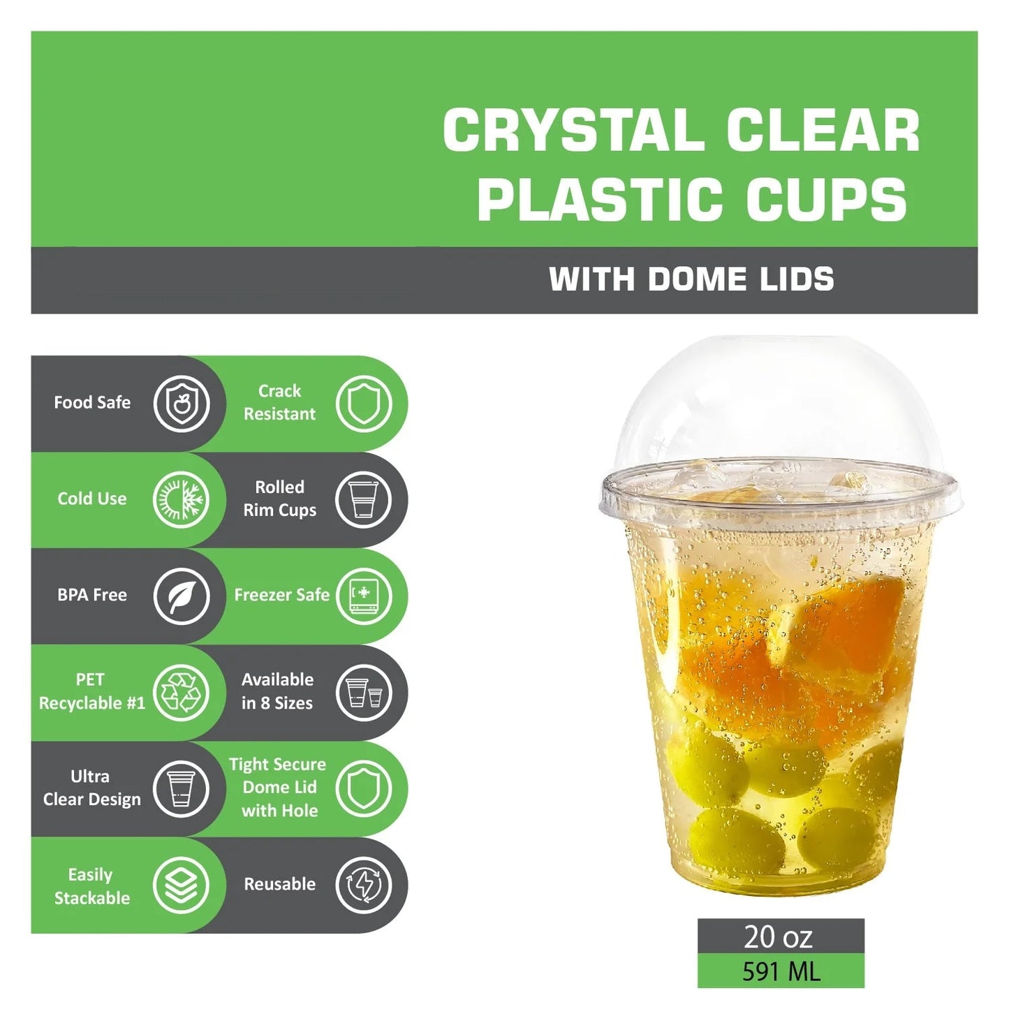 Disposable Pet Clear Plastic Smoothie Cups with Clear Dome Lids