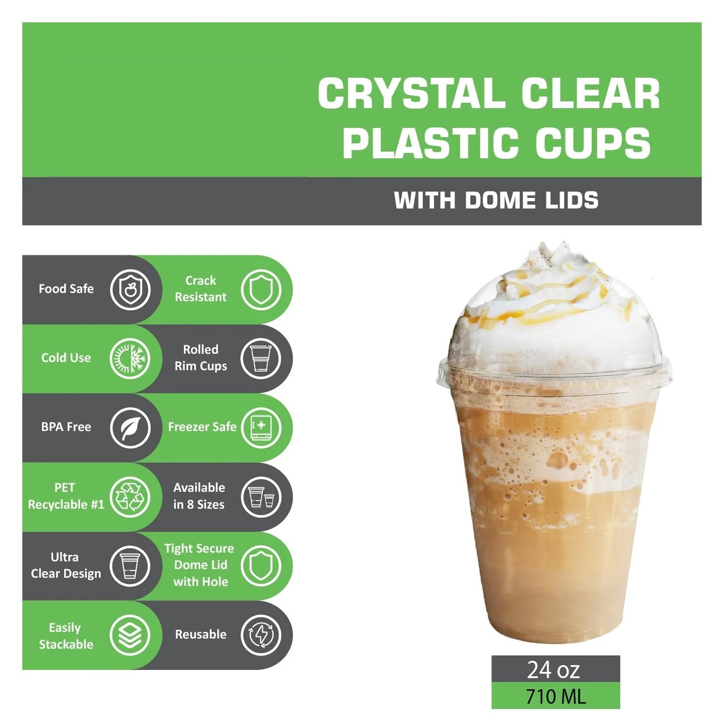 Disposable Pet Clear Plastic Smoothie Cups with Clear Dome Lids