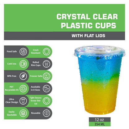 Disposable Pet Clear Plastic Smoothie Cups With Clear Flat Lids