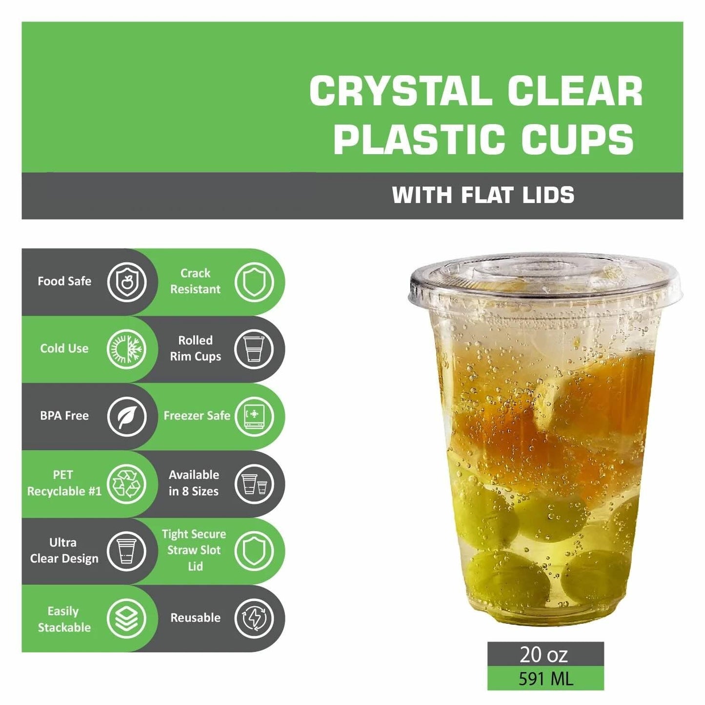 Disposable Pet Clear Plastic Smoothie Cups With Clear Flat Lids