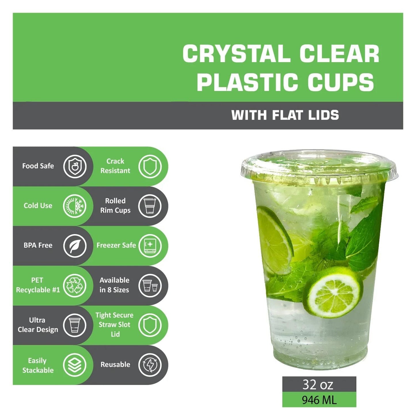 Disposable Pet Clear Plastic Smoothie Cups With Clear Flat Lids