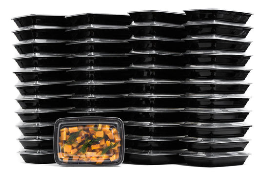 28oz Microwavable Rectangular Meal Prep Containers with Lids - Reusable, Leak-Proof Food Storage (Black, White)