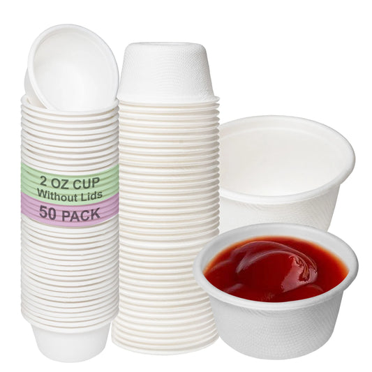 White Eco-Friendly Compostable Portion Cups - Biodegradable Disposable Cups for Samples, Takeout, Soufflés, Salad Dressings, and Condiments