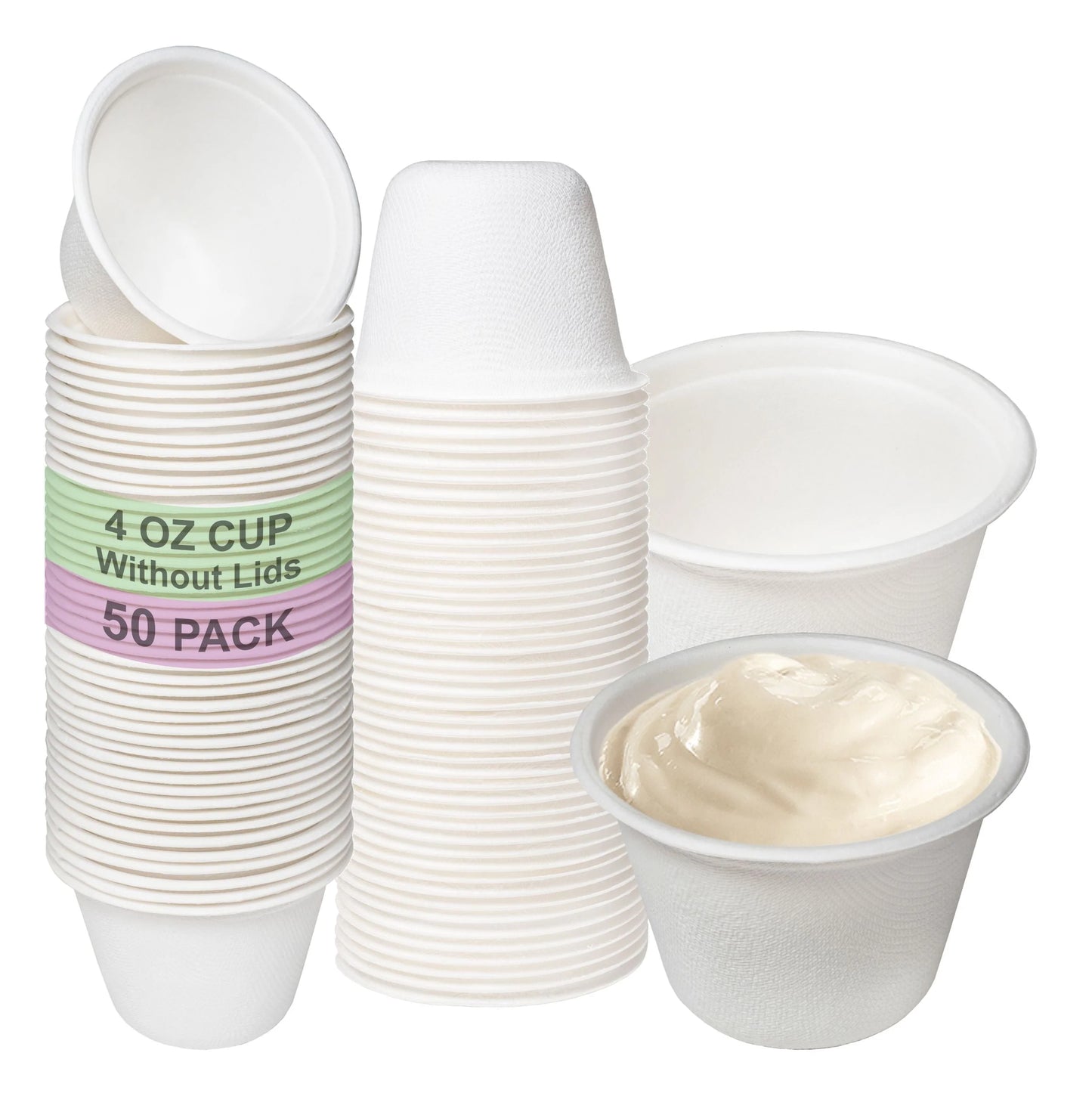 White Eco-Friendly Compostable Portion Cups - Biodegradable Disposable Cups for Samples, Takeout, Soufflés, Salad Dressings, and Condiments