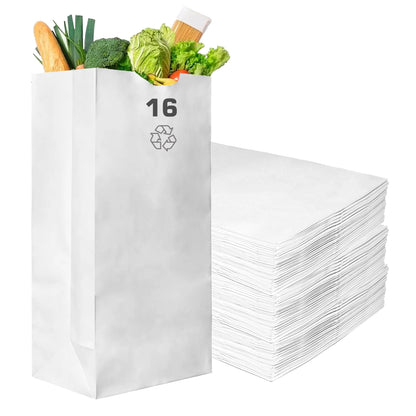 White Kraft Paper Bags - Bakery, Candy, Party Favor, Grocery, Craft, and Lunch Paper Bags (1LB - 25LB)