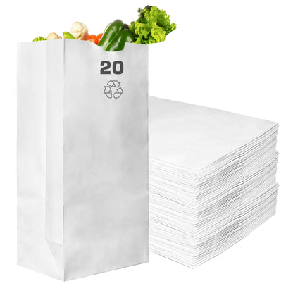 White Kraft Paper Bags - Bakery, Candy, Party Favor, Grocery, Craft, and Lunch Paper Bags (1LB - 25LB)