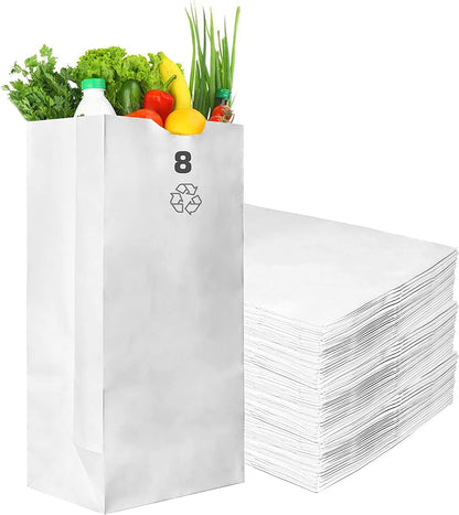 White Kraft Paper Bags - Bakery, Candy, Party Favor, Grocery, Craft, and Lunch Paper Bags (1LB - 25LB)