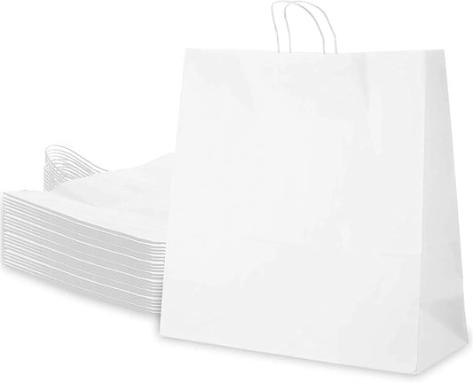 White Kraft Paper Gift Bags with Twine Handles - Small, Medium and Large